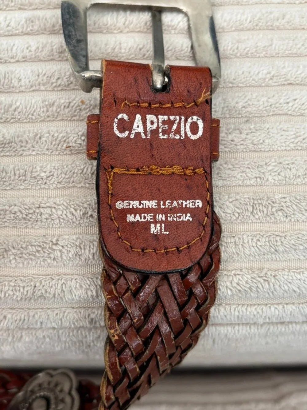 CAPEZIO Woven Leather Belt Flower Medallions Silver Buckle Western Boho  SZ M/L